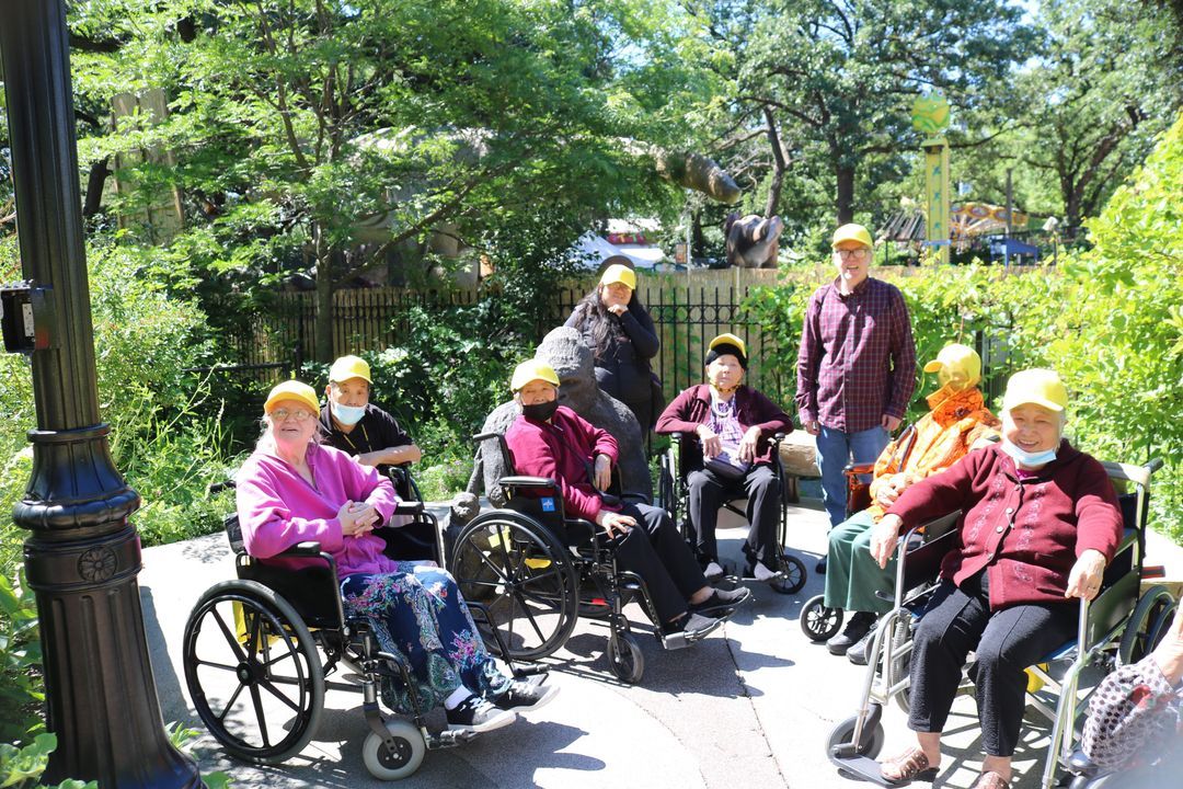 Residents enjoying a shaded park walk together